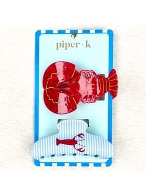 Piper K Lobster Hair Clip Set 2-Pc Acrylic Large Claw Nautical Kitsch Gift NWT